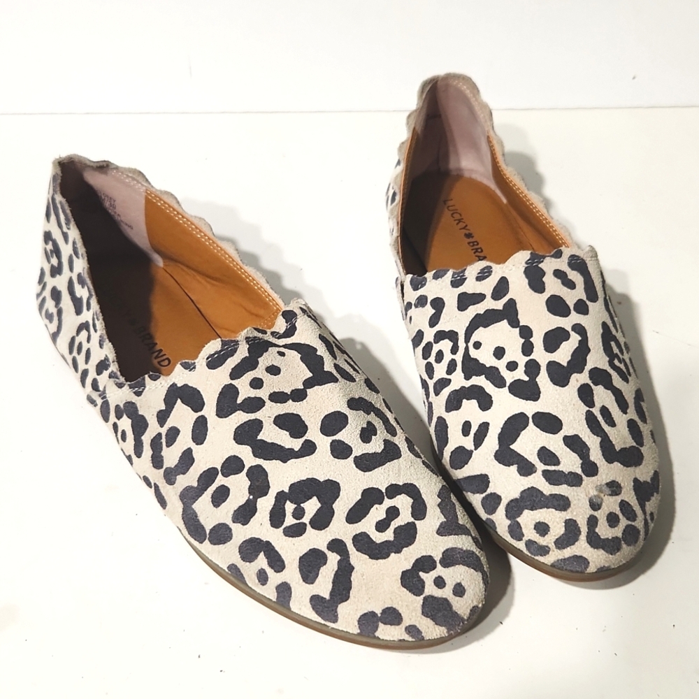 Lucky Brand Clooey Scalloped Suede Leopard Print Flat Loafers Size 8.5M - Picture 13 of 13